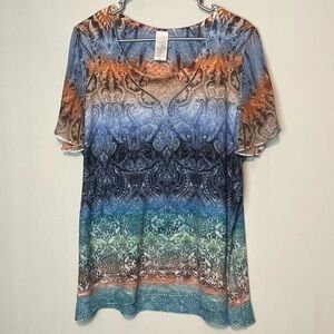 TIME AND TRU Top Women’s 2XL XXL Paisley Scrolls Scoopneck Sequins Colorful